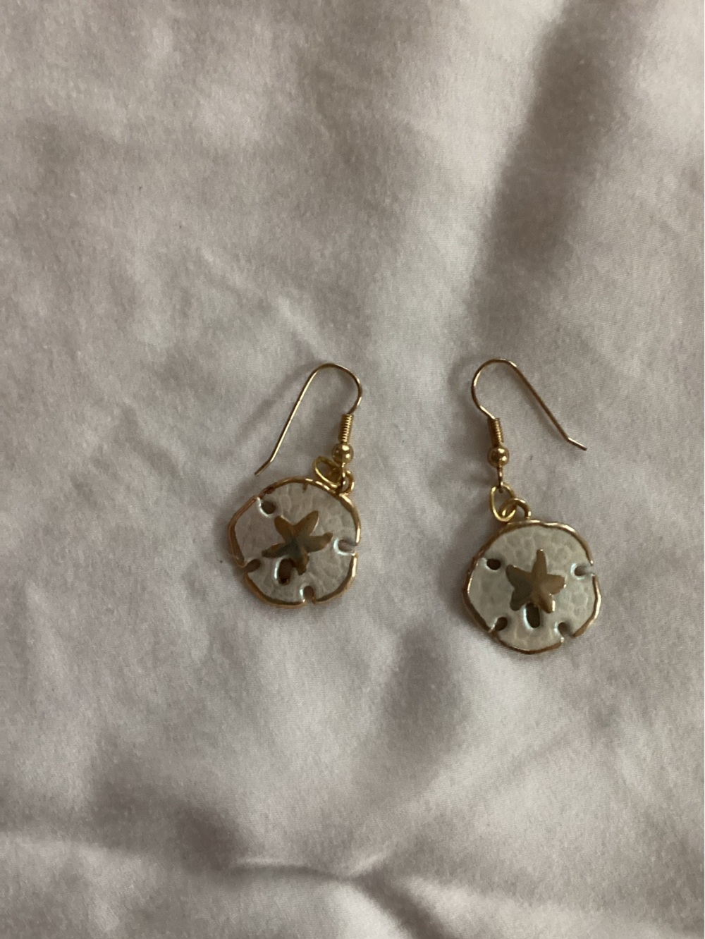 Gold and White Sand Dollar Drop Earrings - Women's Jewelry